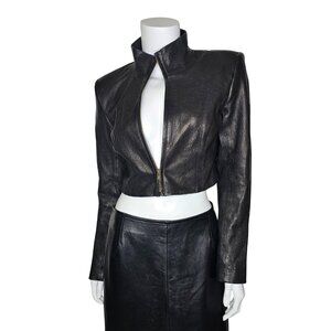 THEYSKEN'S THEORY Black Lambskin Leather Cropped Jacket | Size S | $698